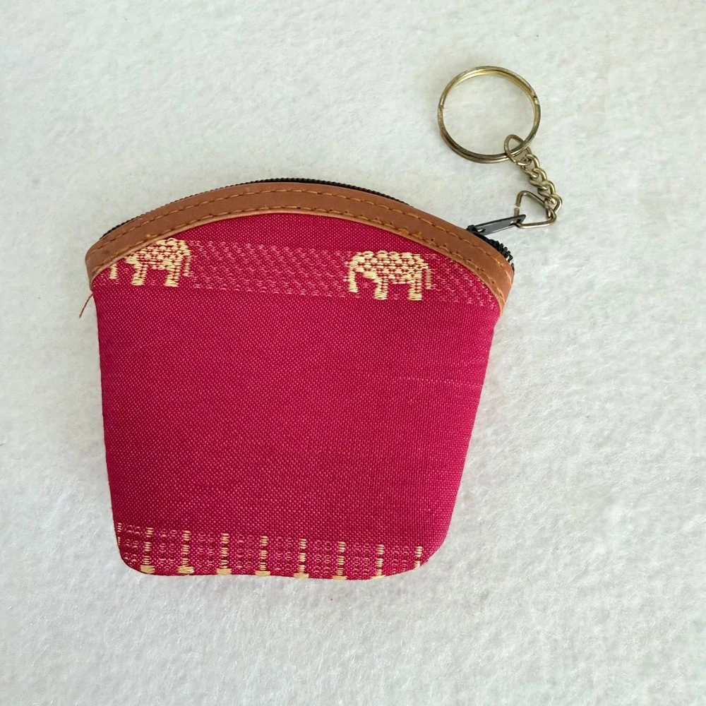 Thailand Souvenir Coin Purse Women OS Pink Elephant Woven Keychain Pouch